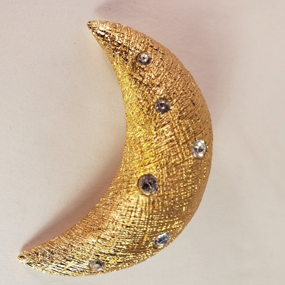 Christian DIOR Gold Tone Crescent Moon Brooch Pin